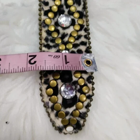 NWOT Calf Hair Embellished Rhinestone Studded Punk Y2K Rocker Waist Belt S / M - Picture 8 of 9